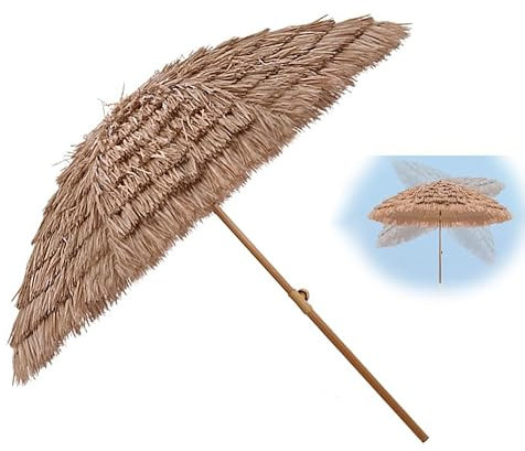 Hawaiianischer Strandschirm aus Stroh, 160 cm/200 cm/240 cm/300 cm, geneigter Gartenschirm mit Sonnenschutz, Reise-Stroh-Marktschirm für Sonnenschutz (160 cm/5 Fuß)