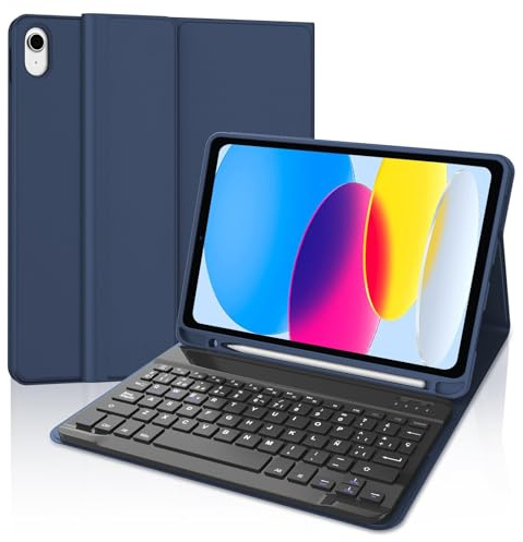 SENGBIRCH Teclado iPad A16 11/10 Generación (2025/2022), Funda Teclado para iPad 10 Gen 10.9/11 Generación 11 Pulgadas, Español Ñ Bluetooth Magnéticamente con Despetar/Dormir Auto Funda, Azul Oscuro