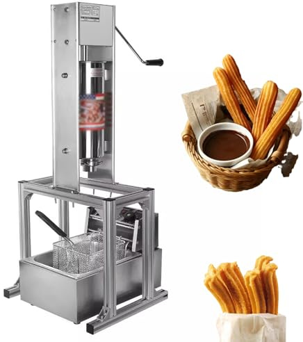 Commercial Electric Churros Maker, Vertical Donuts Machine with 5L Fryer, Stainless Steel Dessert Filler for Professional or Home Kitchens