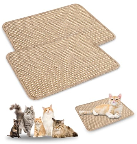 XHNKEG 2 alfombrillas para rascar gatos, 30 × 40 cm, alfombra de cáñamo para conejos, rascadores, autoadhesivas, para pared, de sisal, para gatos, roedores