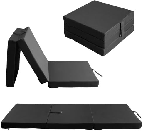 nana shop Klappmatratze, Gästematratze klappbar, 3-teilige Faltmatratze, Höhe 10 cm, Faltbare Matratze, Klappbett, Bandscheibenwürfel (Schwarz, 200x70x10)