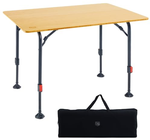 TIMBER RIDGE Bamboo Camping Table Folding Garden Table for 2-6 Persons Height Adjustable 53-70 cm Aluminium Frame Large Picnic Table for Outdoor Camping Caravan Balcony, 100 x 70 cm