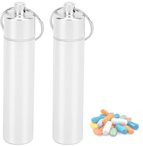Small Pill Case Keychain, 2PCS Aluminum Alloy Waterproofs Pill Holder Mini Capsule Pocket Organizer Small Pocket Box Keychain