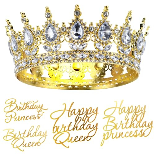 Geburtstag Krone für Damen Mädchen Krönchen Prinzessin, Tiara Kristall Krone mit 4 Happy Birthday Tortendeko, Glitzernde Braut Diadem, für Hochzeit Prom Geburtstag Party