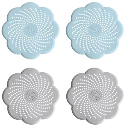 4 pezzi protezione per scarico in silicone, 15 x 15 cm, filtro di scarico universale, cattura capelli doccia con ventosa, filtro per capelli per lavandino e vasca, filtro per copertura scarico