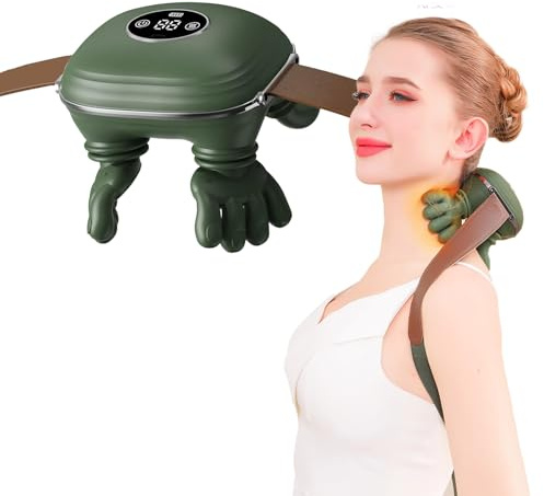 4D Neck Massager Hands,Neck Massager, Bionic Shoulder Massager for Women Men Calendars,Portable Real Hands Massagers with 3 Massages Levels & 2 Heating Levels(Green)