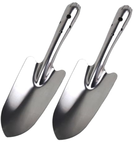 IWOWHERO 2pcs Outils de Jardin à Main Pelle de Jardin en Acier Inoxydable Manche Confortable pour Plantation et Ameublissement du Sol Argenté
