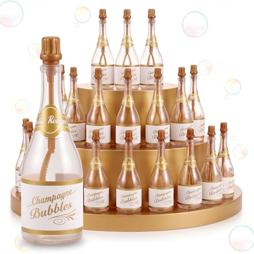 Skylety 20 Hochzeitsseifenblasen Set Champagnerflaschen mit Band, 25ml | 20 Champagne Bubbles 1 band, Seifenblasen Flasche Hochzeit als Gastgeschenk, für Verlobung, Geburtstag, Fotos