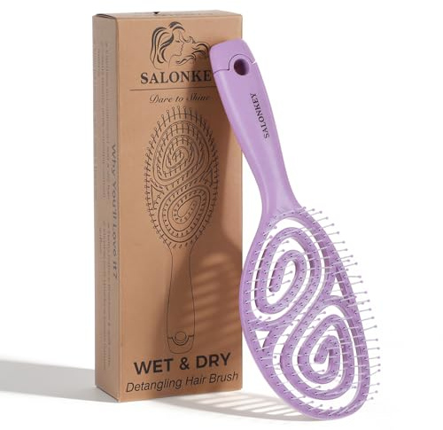 Haarbürste Ohne Ziepen, Detangler Bürste für Nasses & Trockenes Haar, Hair Brush aus Nachhaltigem Material, Entwirrbürste für Jeden Haartyp, Lockenbürste - Haarbürste für Feines Haar(Lila)