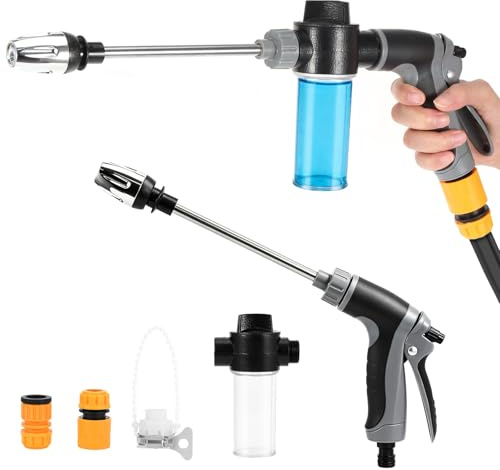 Pistola de alta presión Power Jet, pistola de alta presión para manguera de jardín, tres modos de pulverización, agua Powerjet con accesorios para lavado de coches, jardín, riego de mascotas
