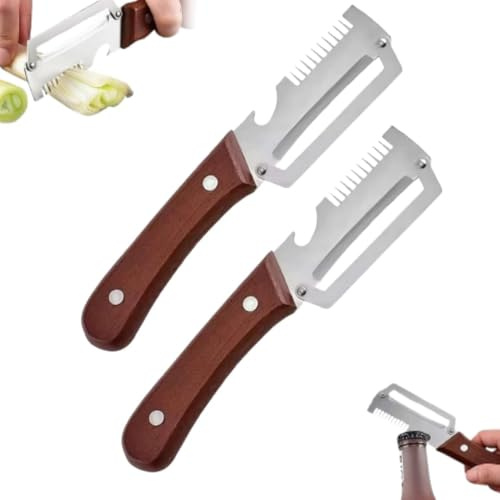 Pelador de verduras multifuncional, mango de madera con abridor de botellas, pelador de patatas 3 en 1, cortador de acero inoxidable para cocina, pelador ergonómico de frutas para patatas, zanahorias
