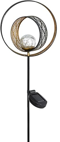 Dehner Solar-Stab Gold Circle, Gartenstecker, Lichtfarbe warmweiß, 20 x 9 x 115 cm, Metall/Glas, schwarz/Gold