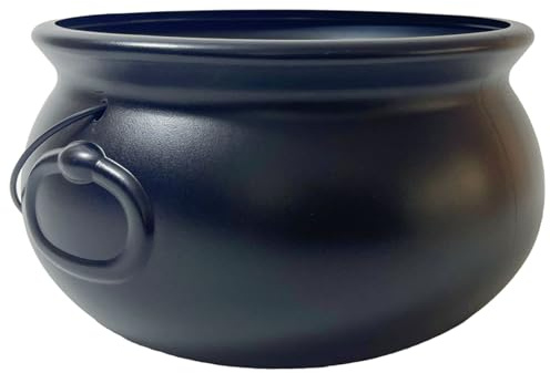 Joygoodta 32 cm Halloween kittel, plast godisskål med handtag | Stor svart plastkittel för godis, festgåvor, bordsskärmar, bus eller godis och halloweendekorationer, 30 cm