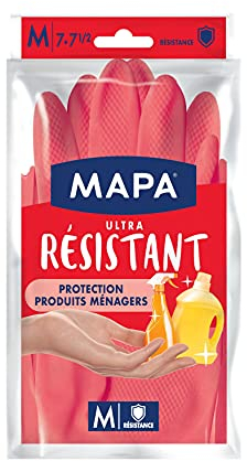 MAPA - Ultra Résistant - Gants de Ménage mix Latex et Nitrile - Résistant et Souple - Protection contre les Produits Ménagers - 1 paire - Taille M
