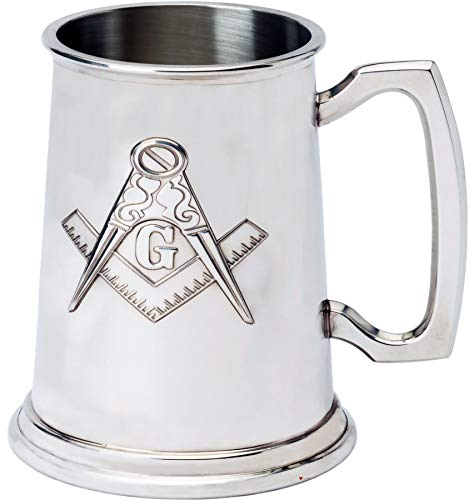 I LUV LTD Zinn-Krug mit Geprägtem Freimaurerischem Symbol-Entwurf 1pt