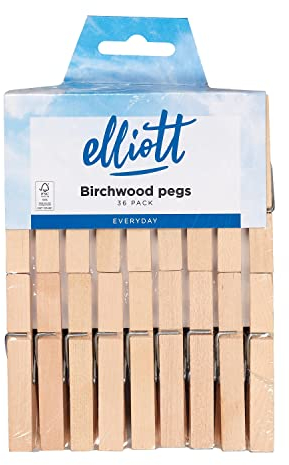 Elliott 36 FSC Strong Grip Hardwood coil spring clothes Pegs for washing lines, clothes horse and Arts & crafts use, free from plastic and 100% recyclable, for all laundry types