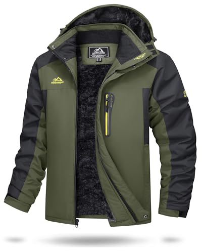 TACVASEN Giubbotto Uomo Invernale Giacca Sci Uomo Giacca Running Pile Moto Softshell Antivento Cappotto con Cappuccio Rimovibile Verde Militare, XL