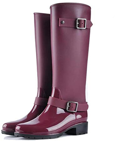 AONEGOLD Botas de Agua Mujer Lluvia Altas Zapato Impermeables Ajustable Cremallera y Hebilla Goma Botas Wellington(Rojo,36 EU)