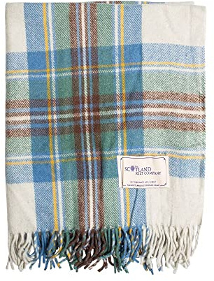 The Scotland Kilt Company Fringe Wool Scottish Tartan Knee Rug - Muted Blue Stewart - Warm Cosy Shawl Picnic Travel Blanket - 36 x 59”