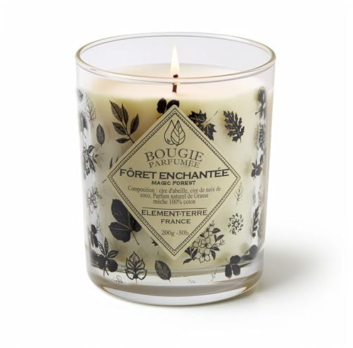 ELEMENT-TERRE Bougie Parfumée 200 Grammes, 50 Heures Parfum Forêt Enchantée