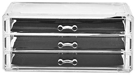 Trois Niveaux Support de Boîte de Rangemen, Boîte de Rangement Cosmétique, Drawers Organisateur Maquillage, Tableau à Tiroirs de Maquillage Transparent à Trois Niveaux