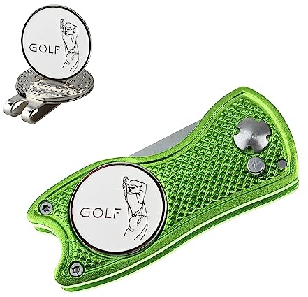 Crestgolf Pitchgabel Golf Klappbar, Divot Tool Mit Pop-up-Taste und Magnetischer Kugelmarkierung Pitch Mark Leichtes Tragbares und Faltbares Mini-Tool
