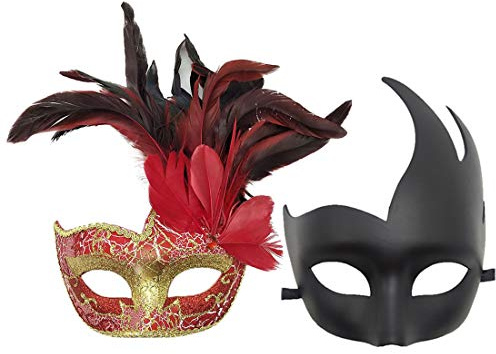 Coolwife Par fjädermask maskerad halloween mardi gras cosplay fest kostym masker (par A röd)