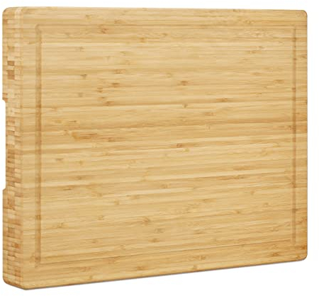 Relaxdays Planche à découper, Lot de 4, en Bambou épaisse Planche de Service Cuisine rigoles jus HxlxP: 5,5 x 45 x 35 cm, Nature