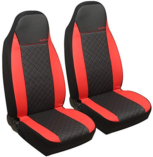 GIANT PANDA Front Bucket Seat Covers, Faux Leather High Back Auto Seat Covers for Cars, Trucks, Jeep, Van, SUV, Pickup, Airbag Compatible (Black + Red)