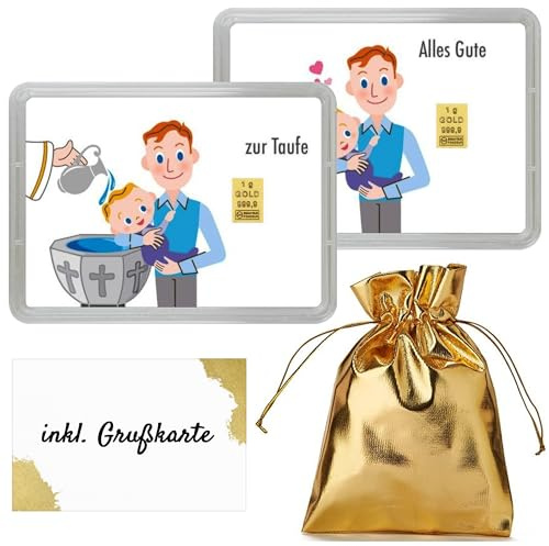 Goldbarren 1g – Geschenk Motivbox “Alles Gute zur Taufe” - Taufgeschenk - Feingold 999,9