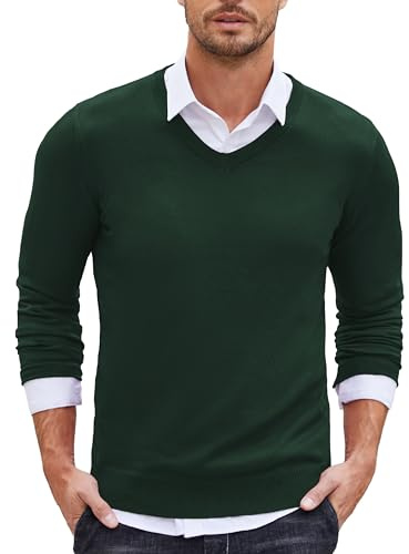 COOFANDY Maglione Invernale da Uomo con Scollo a V a Maglia fine Maglione Lavorato a Maglia Slim Fit PAT3 XXL