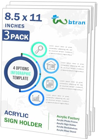 Acrylic Sign Holder 8.5 x 11 Wall Mount, Clear Plastic Paper Sign Display with Tape, No Drilling Acrylic Wall Frame for Office, Home, Store, Restaurant (3 Pack)