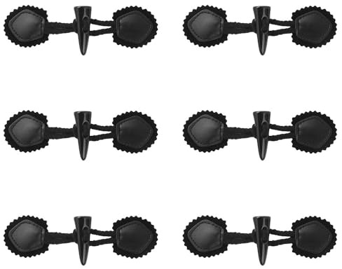 JKJF PU Leder Knebelknöpfe Horn Toggle Tasten Resin Nähknöpfe für Mantel Dufflecoat Jacke Kleidung Handwerk Dekoration - 6 Paar Schwarz