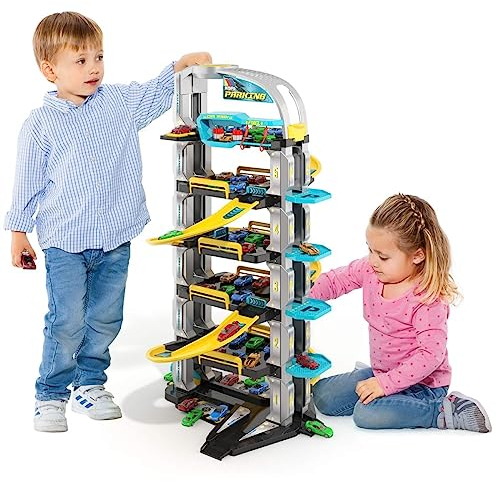 MOLTO | 6-stöckiger Parkhaus mit automatischem Aufzug, Hubschrauberlande, Selbstgebäude, Grease Station, Service Station | Kinderspielzeug | +3 Jahre