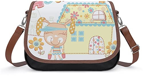 Tryckt Crossbody Väska Dam PU-läder Axelväska Designerväskor Personliga för Kvinnor Söt kaninhus