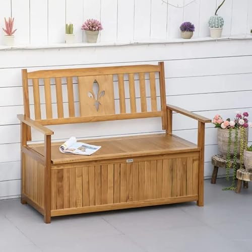 Garden Storage Bench Patio Furniture Chair Trunk Seat Utility Box Rustic Wooden Deck Lid 2 Seater Large Outdoor Conservatory Wood Deck Chair Balcony Armchair