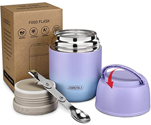 17 oz Insulated Lunch Containers Hot Food Jar, Wide Mouth Lunch Thermo for Hot Food Kids Adults, Vacuum Stainless Steel Thermo Lunch Box With Handle Folding Spoon for School, Office(Purple blue)