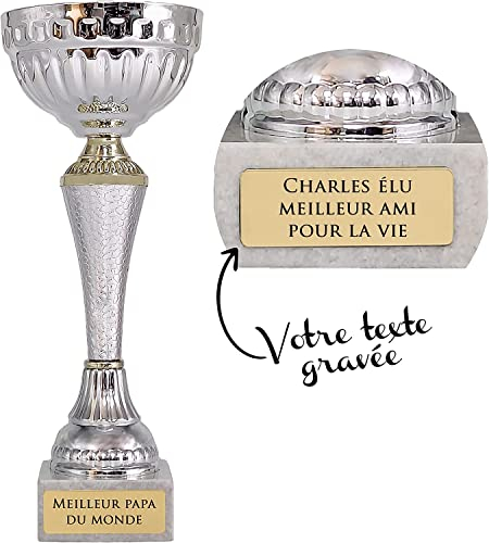 KDO MAGIC - Trophée Personnalisable avec Gravure - Coupe argentée et dorée personnalisée - Cadeau fête des pères, noël, Retraite, Homme