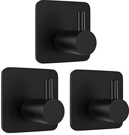 JOPHEK Handtuchhaken 3 Stück, Haken Selbstklebende, bad und Küche Handtuchhalter, Kleiderhaken, Ohne Bohren, für Haus, Küche, Bad, Büro, Schwarz