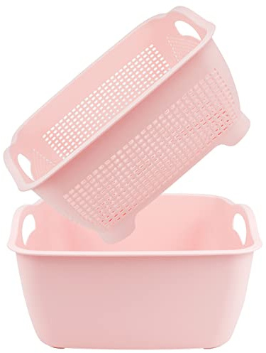 LNQ LUNIQI Double-Layer Draining Basket - Plastic Fruits & Vegetable Washing Basket with Stackable Multi-Layer Design for Kitchen