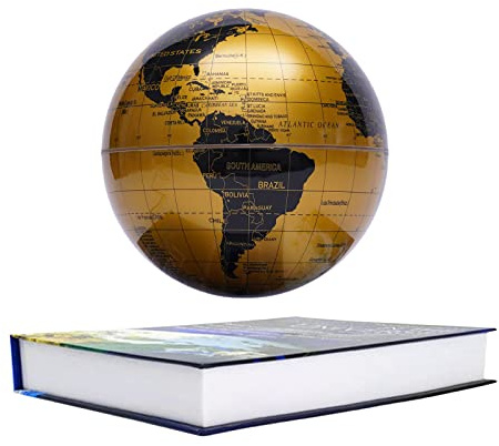 Floating Globe Lamp,6 World Geographic Globes Gold Magnetic Floating Levitating Globe with Lights Home Office Desk Decor Creative Birthday Christmas Gifts,360 Rotating