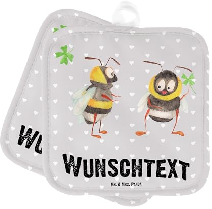 Mr. & Mrs. Panda Personalisierte Topflappen Bienen Paar - Geschenke, Geschenk für Frauen, Freundin, Hochzeitstag, mit Namen, Personalisierter Ofenhandschuh, Topfuntersetzer, Namensaufdruck, Partner