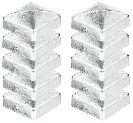 siwitec 10er-Set Pfostenkappe für Holzpfosten | 90 x 90 mm | flach/Pyramide | Zaunkappe aus feuerverzinktem Stahl | Abdeckkappe für Zaunpfosten | Pfostenabdeckung