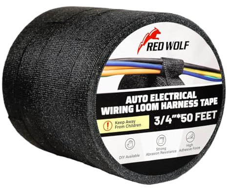 RED WOLF Automotive Wiring Loom Cloth Tape 3/4 x 50 Feet 5 Pack Multipurpose Anti Squeak Self Adhesive Felt Tape, Heat-Resistant Insulating for Car Motorcycle Vehicles Cable Fixed