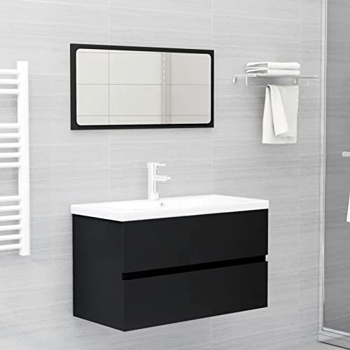 BULANED Badmöbel-Set, Badezimmer Möbel, Waschtisch Set, Bad Möbel, Schwarz Spanplatte