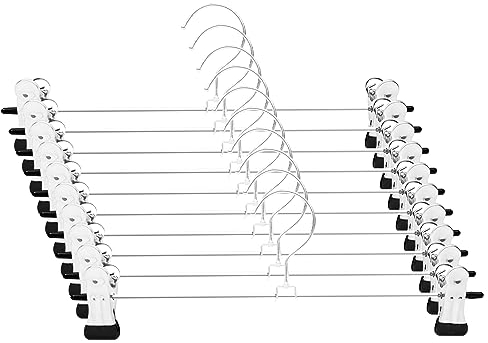 Fousenuk Hosenbügel Klemmbügel, 10 Stück Kleiderbügel Hosen 30cm, Metall Rockbügel, Hosenkleiderbuegel Haken, Rock für Hose mit Klammern Röcke Mehrfach Hosenkleiderbügel Platzsparend Clips Gummiert