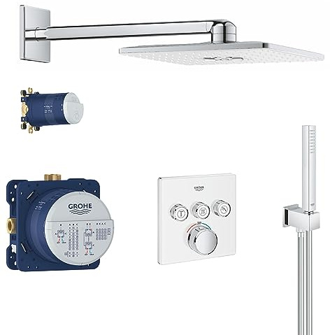GROHE Grohtherm Cube SmartControl Thermostatic Shower Wall Mounted Installation Set, Moon White