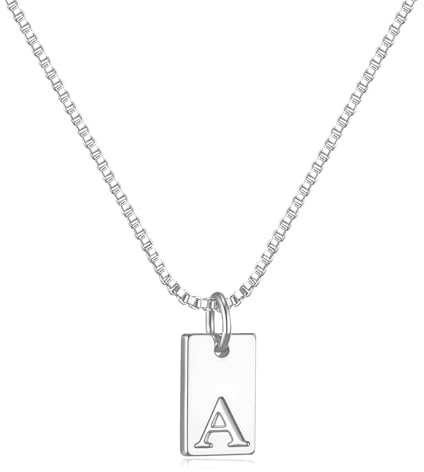 Initial Necklaces for Women Silver Plated Letter Necklace Dainty Silver Name Necklace Personalized Initial Tag Pendant Necklaces for Women Trendy Silver Jewelry