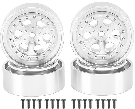Pyhodi 4pcs 1.3in Aluminum Alloy Beadlock Wheels, Wheel Rim Hubs for Traxxas TRX4M 1/18 RC Crawler, High Wear Resistance, Easy to Install, Compatible with TRX4M Original Tires (Silver)