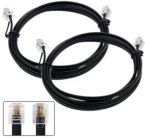 XANHAM AV04604 - Cavo telefonico con connettori RJ11 6P4C per telefono fisso, fax e modem, da parete e da parete, nero, confezione da 2
